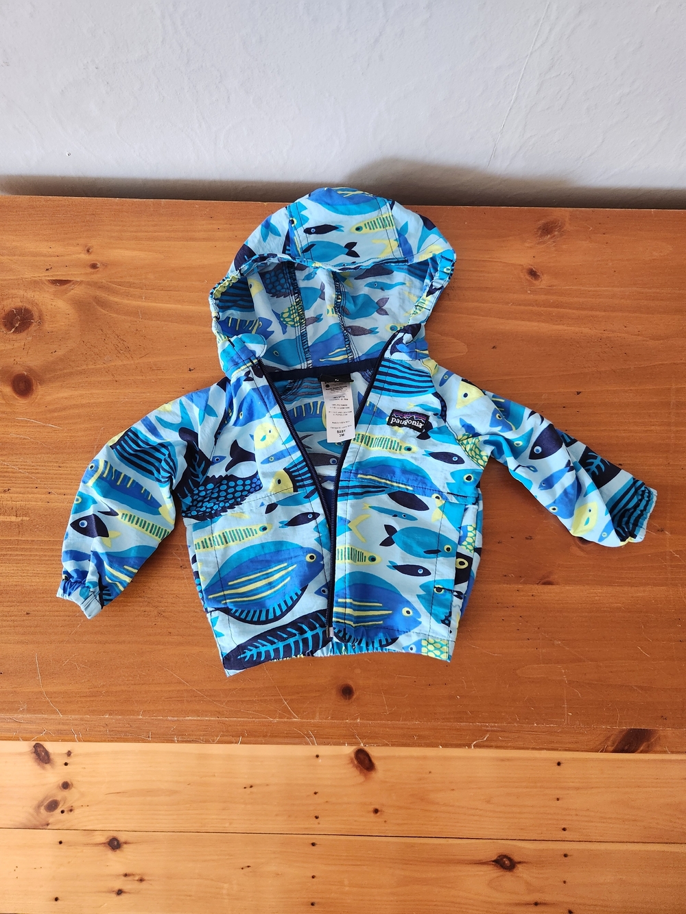 Patagonia 0-3 Month Fish-Print Hooded Rain Jacket